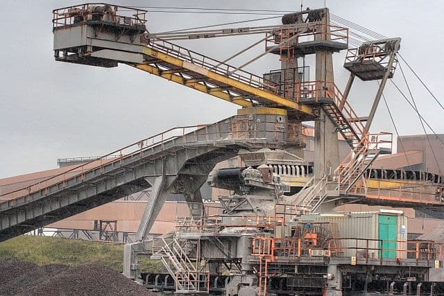 Bulk ore conveyor at an industrial steelworks